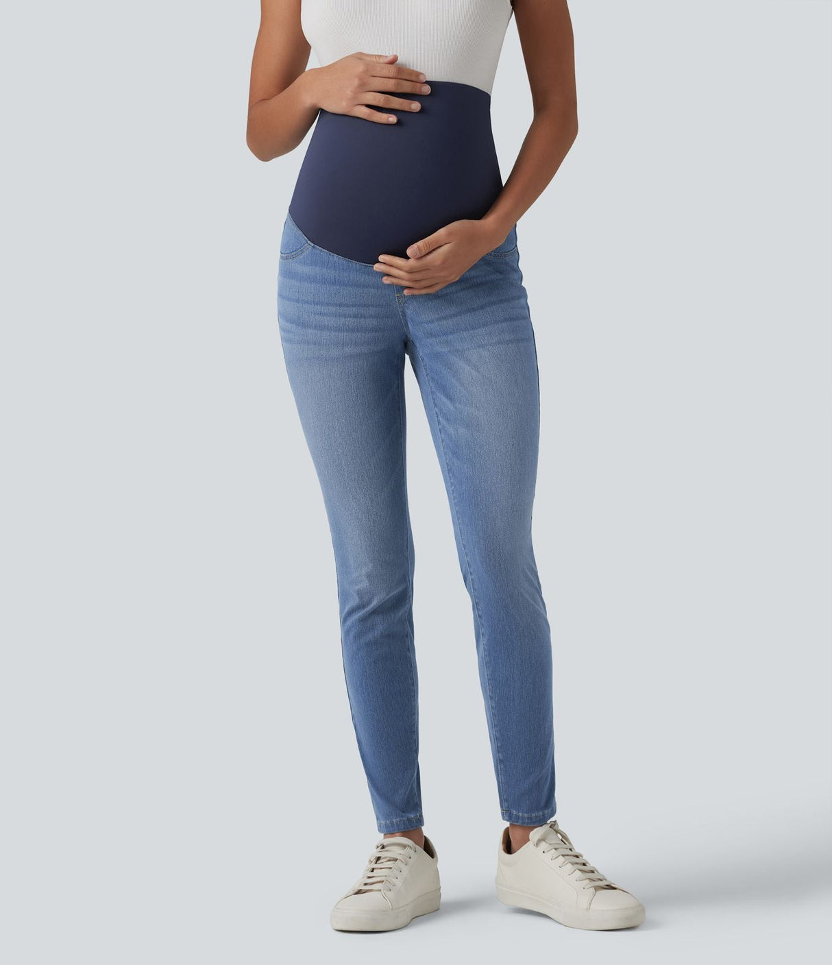 Super High Waisted Skinny 7/8 Maternity Jeans with Pockets