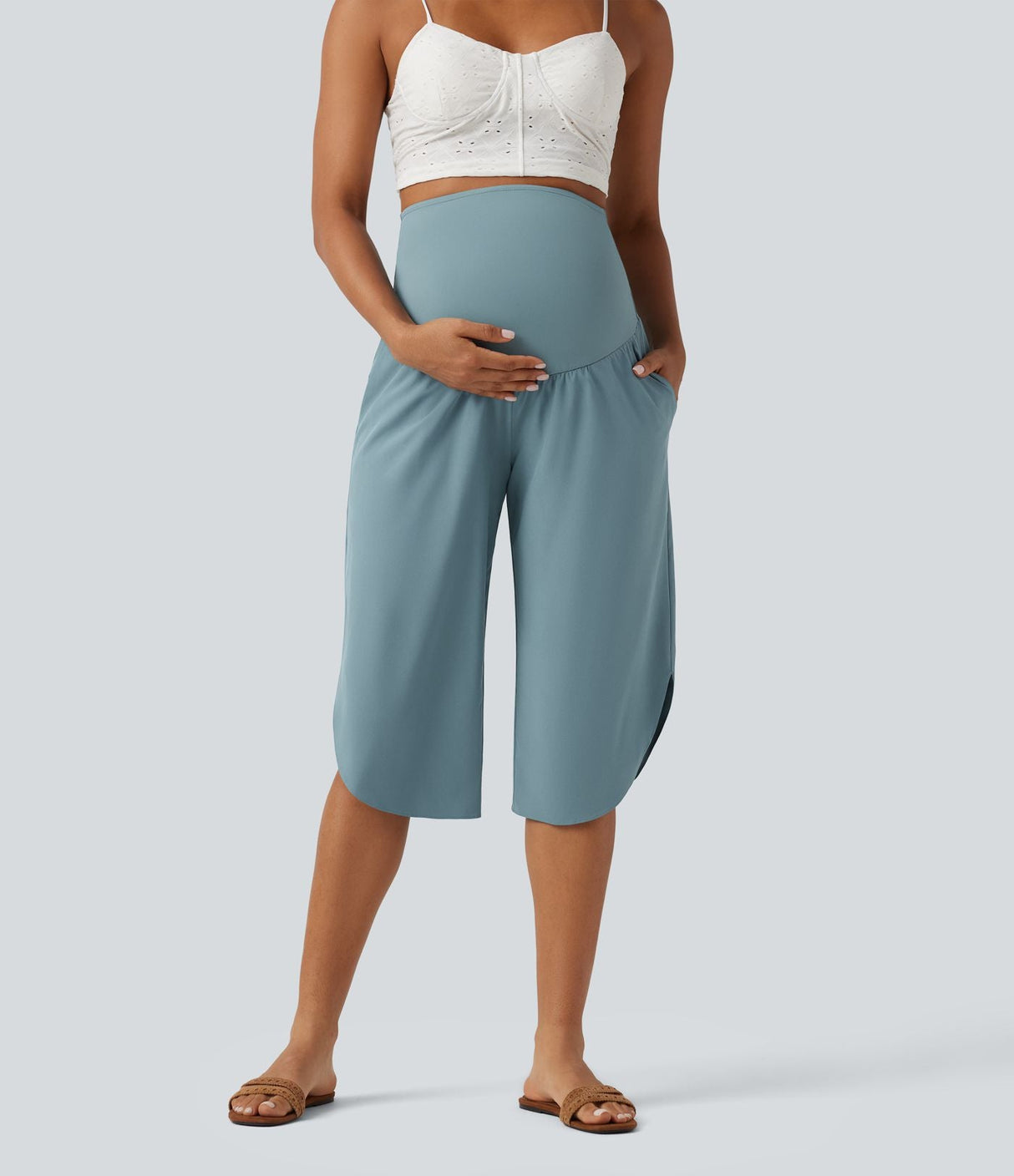 Super High Waisted Curved Hem Quick Dry Capri Maternity