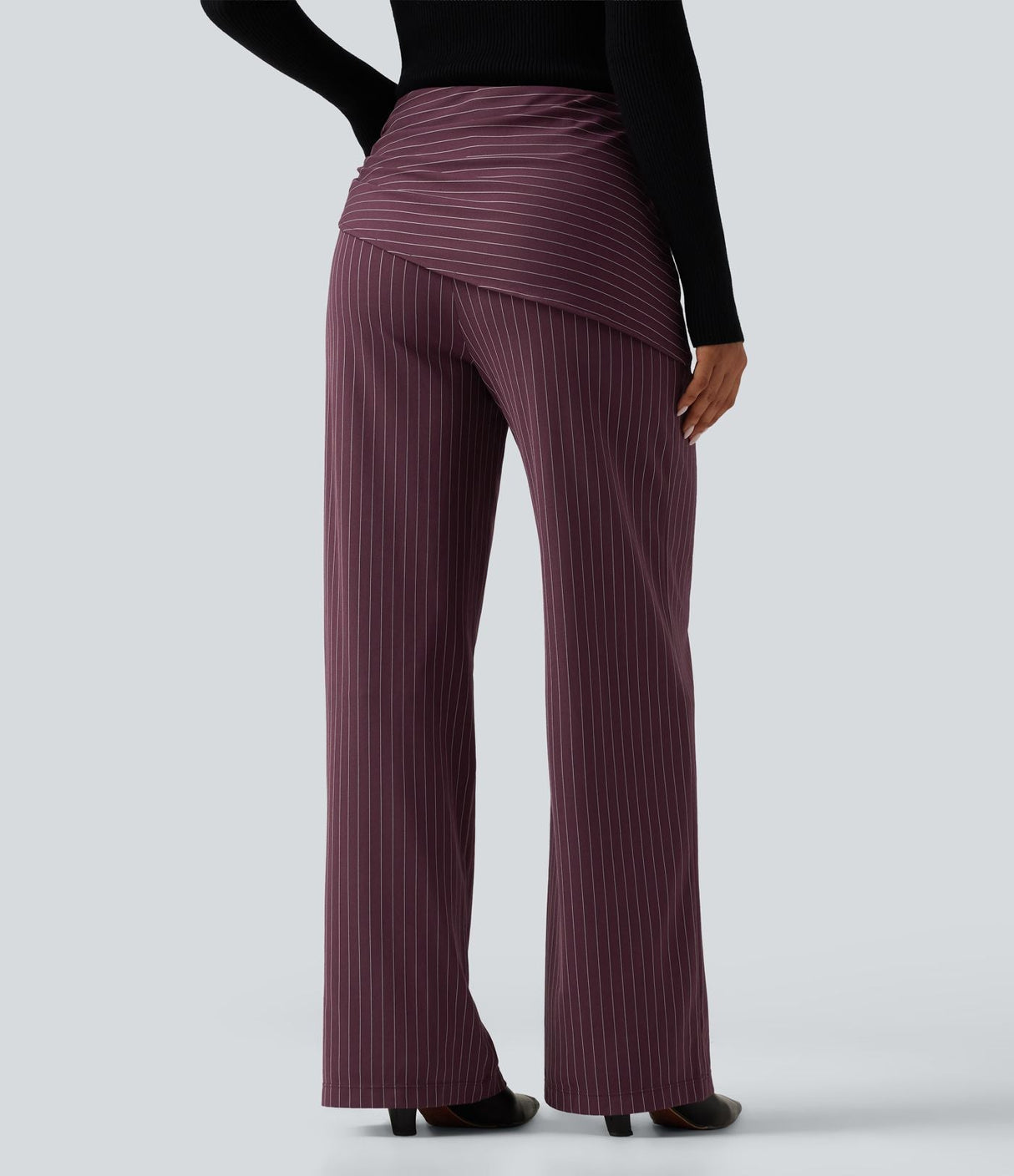 High Waisted Wide Leg Stripe Work Pants with Pockets