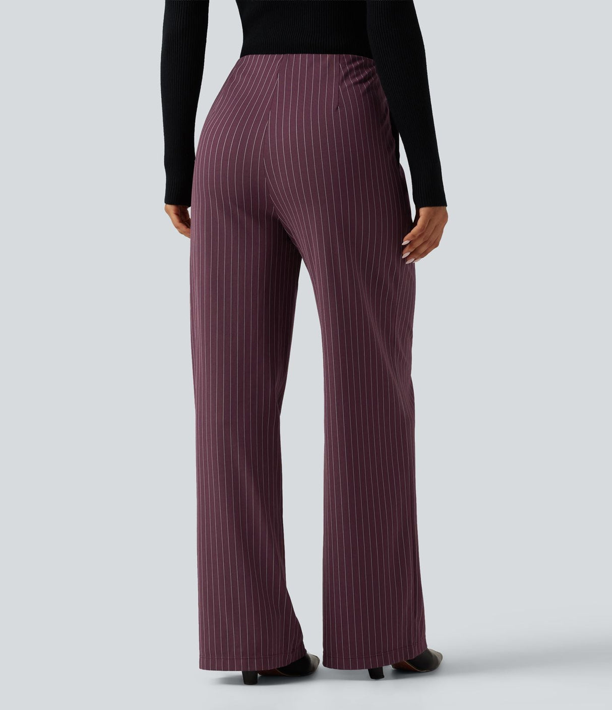 High Waisted Wide Leg Stripe Work Pants with Pockets