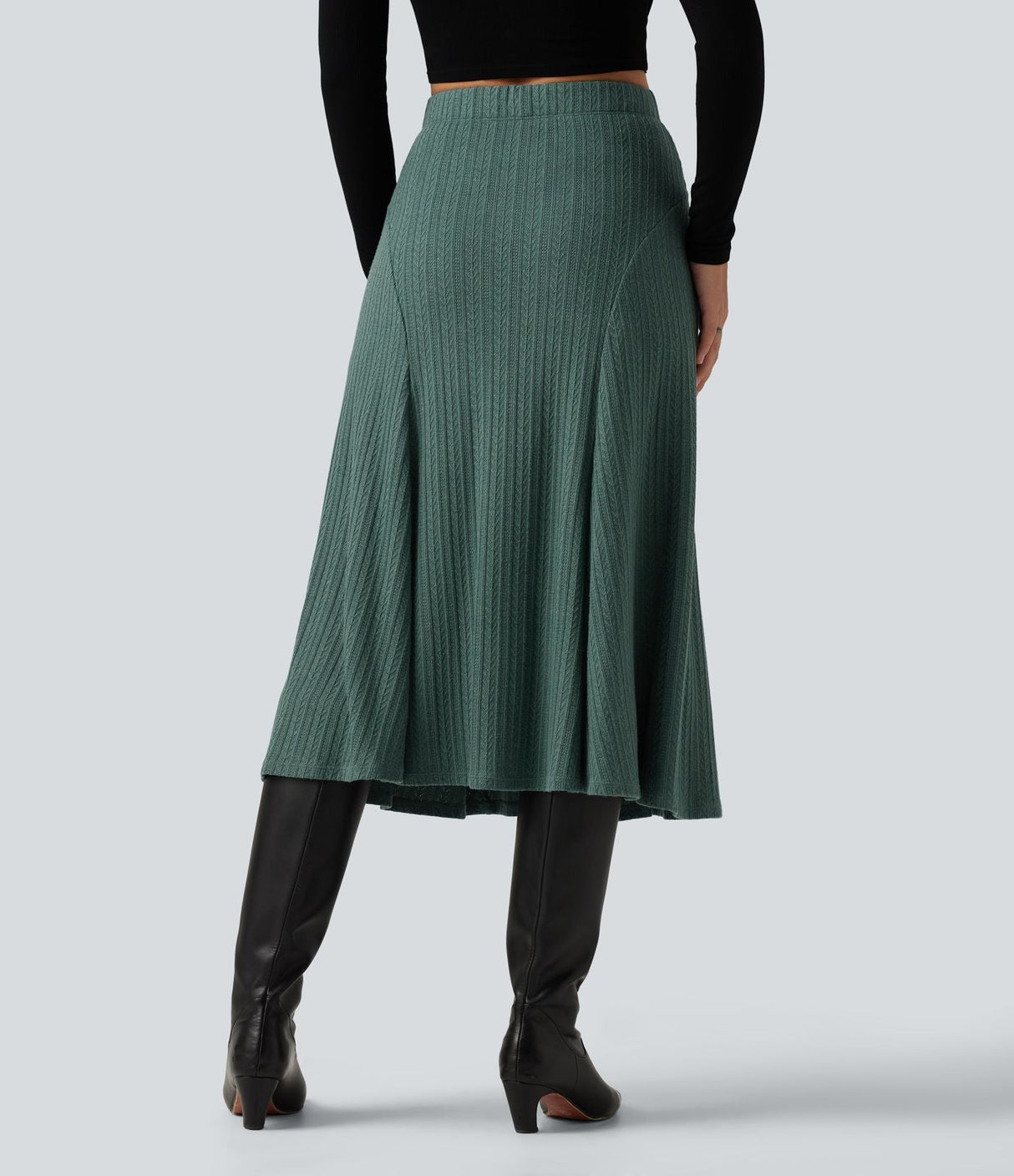 Cable Knit High Waisted A Line Party Midi Skirt