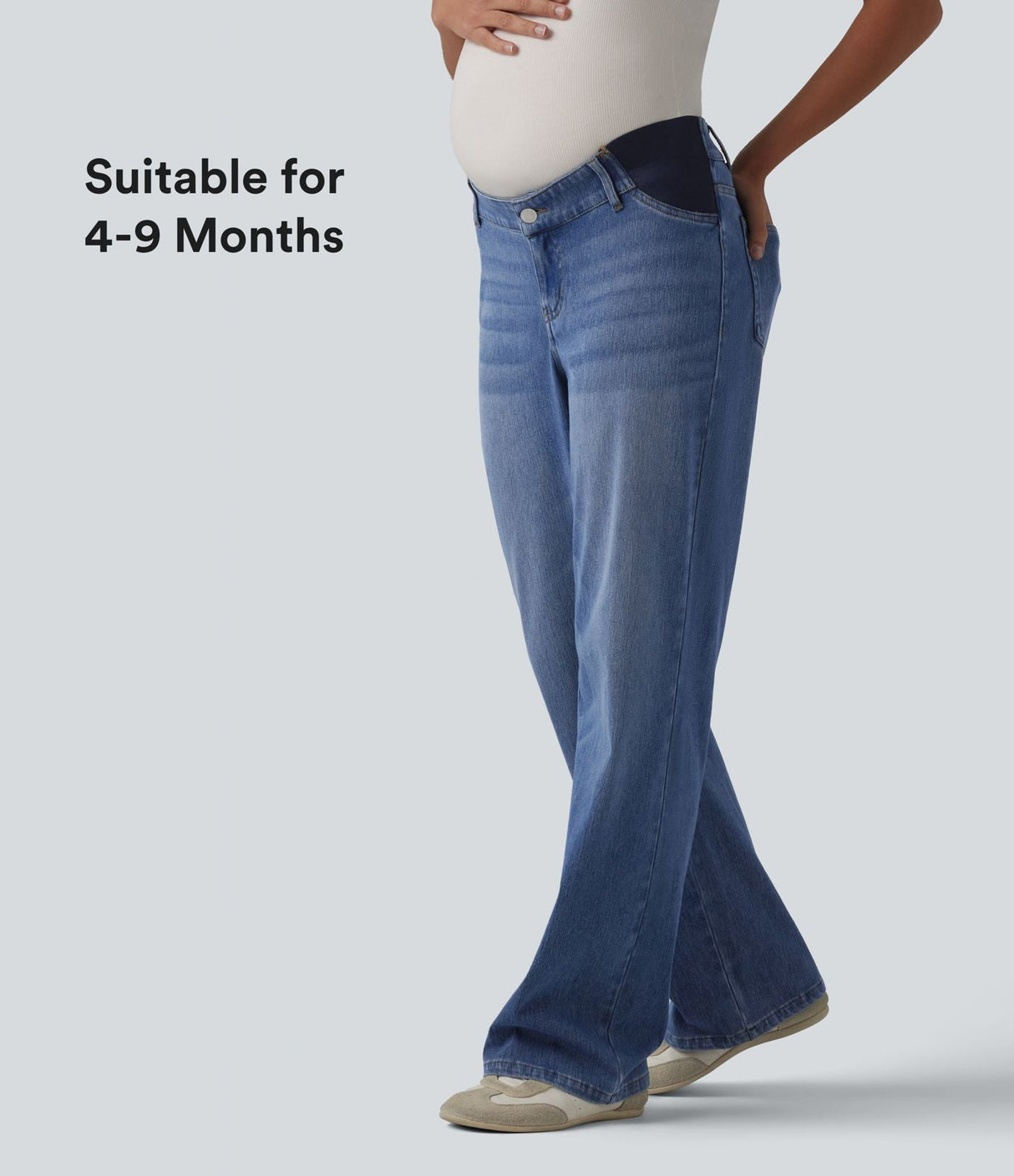 Mid Rise Straight Leg Maternity Casual Jeans with Pockets