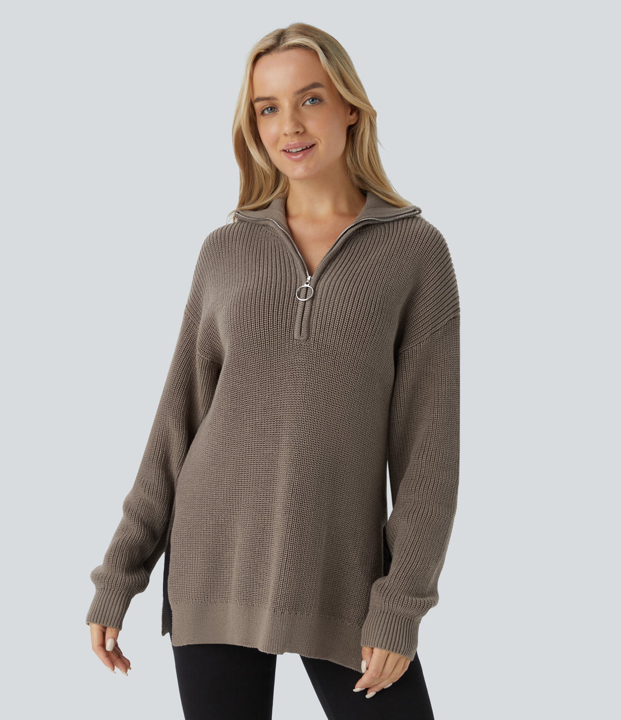 Funnel Neck Half Zip Sweater