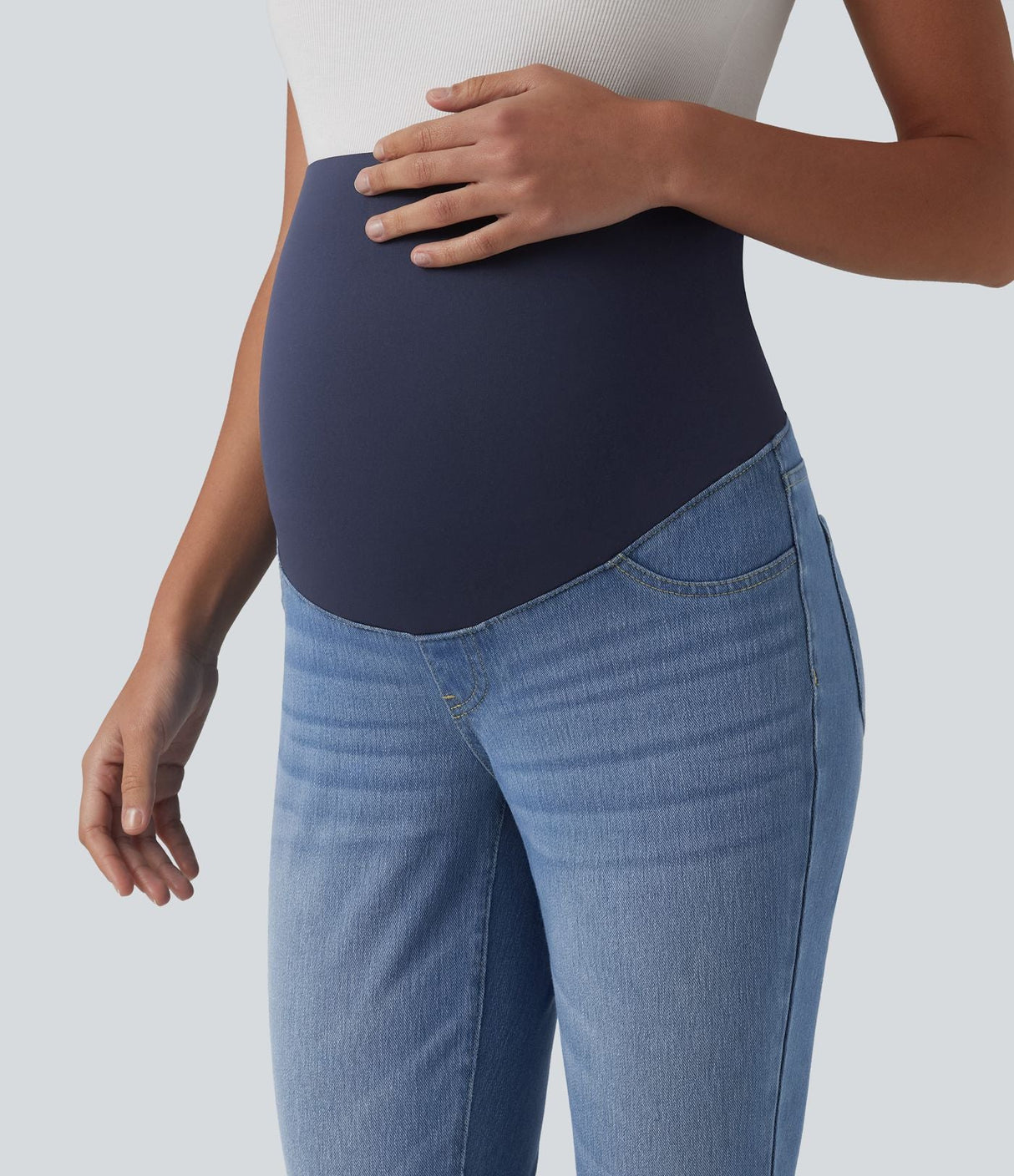 Super High Waisted Skinny 7/8 Maternity Jeans with Pockets