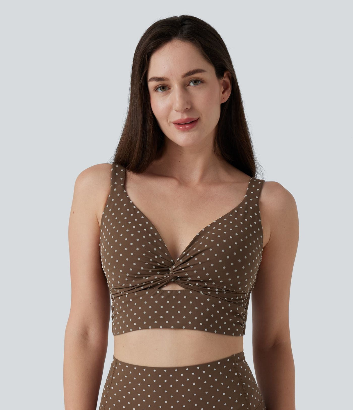Light Support V-Neck Polka Dot Yoga Sports Bra