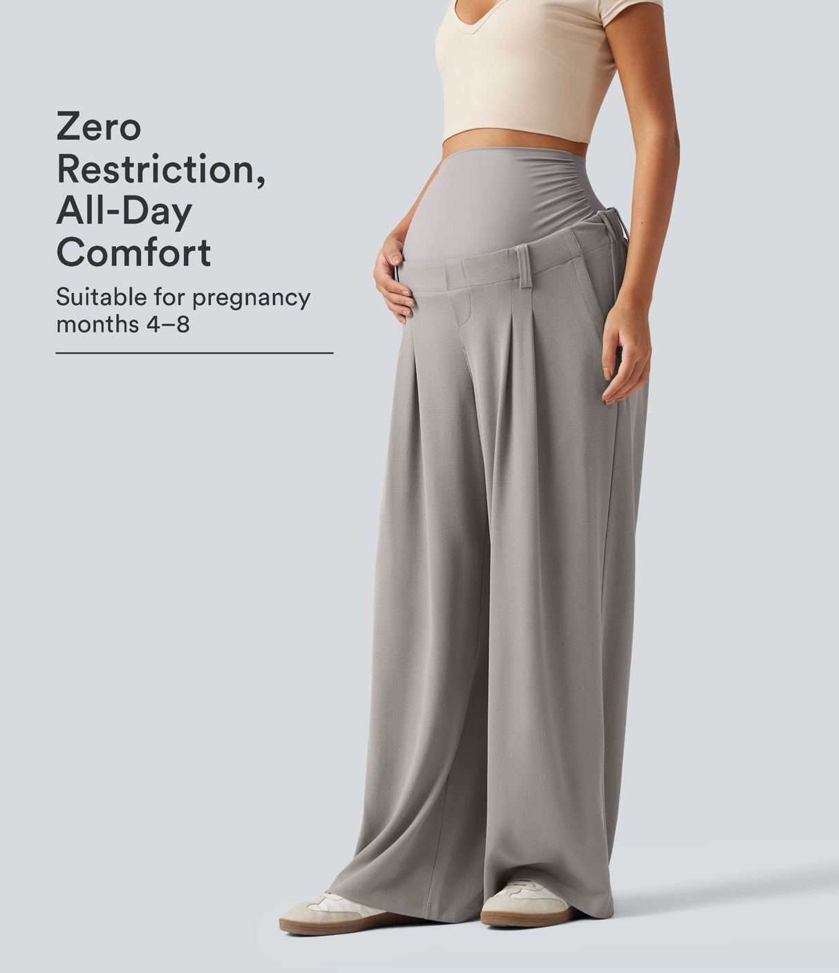 Super High Waisted Wide Leg Waffle Maternity Work Pants
