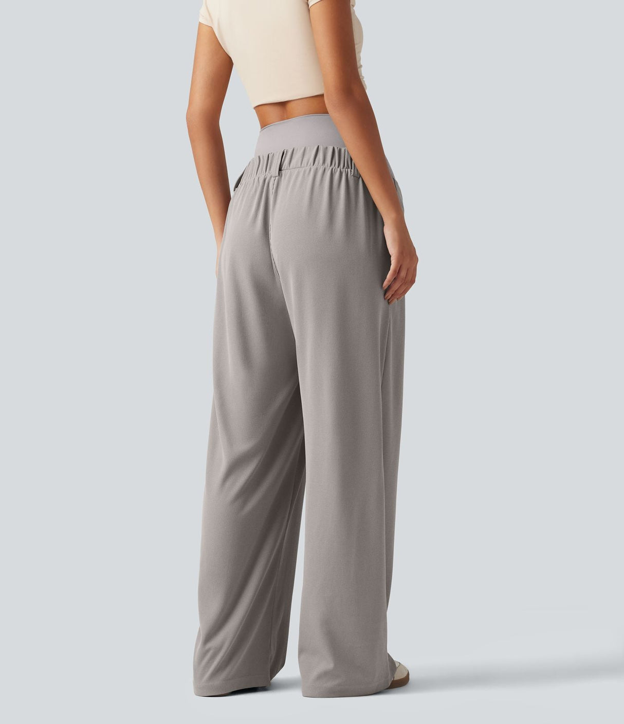 Super High Waisted Wide Leg Waffle Maternity Work Pants