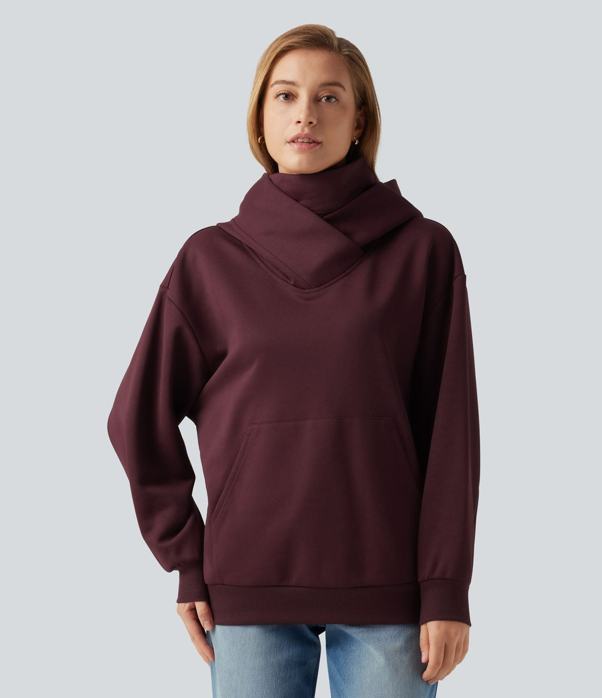 Hooded Dropped Long Sleeve Fleece Sweatshirt with Pocket