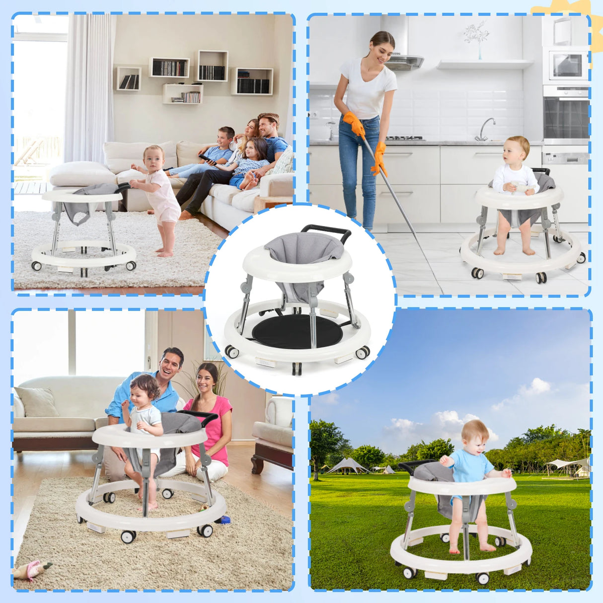 NuriBloom Wilma Baby Walker – Foldable Adjustable Infant Walker with Activity Tray