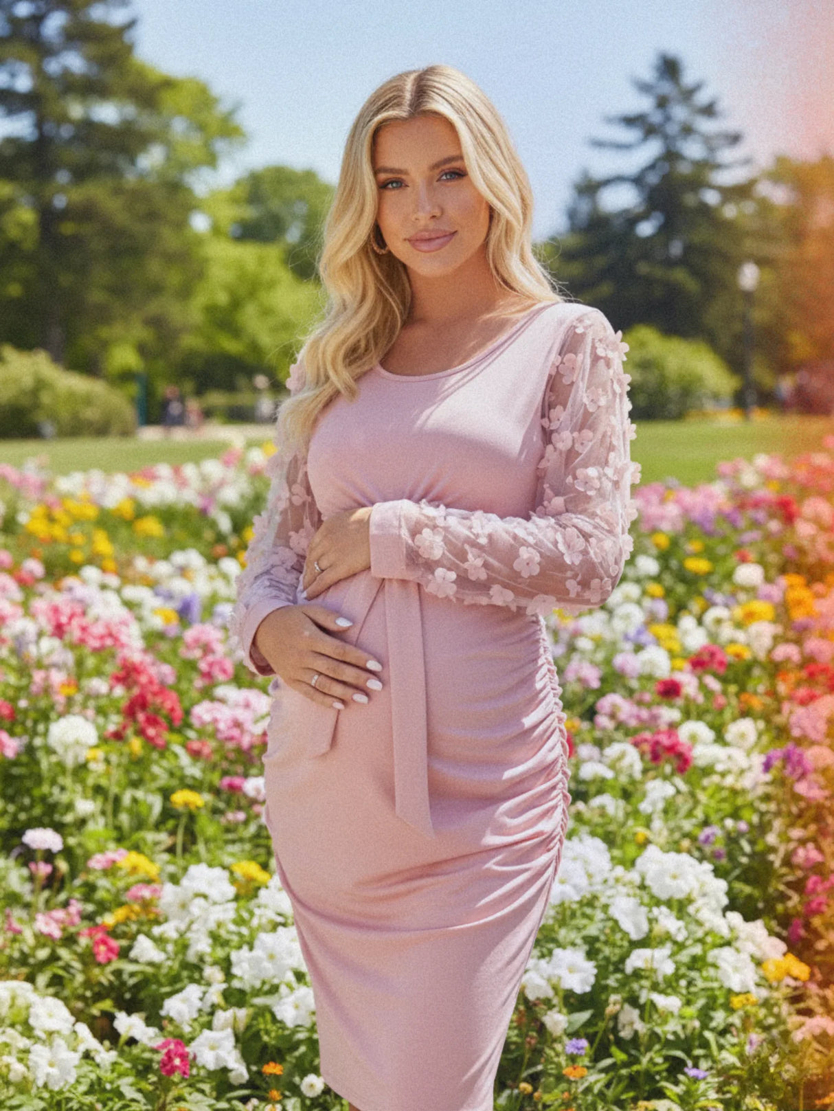 Isabella Floral Mesh Maternity Dress
