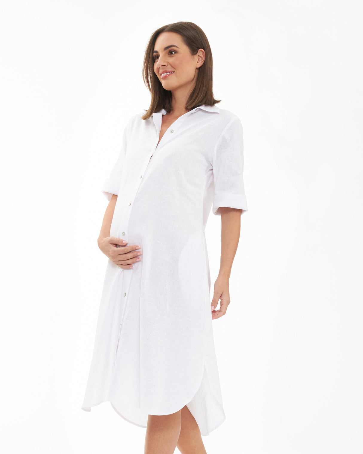Amelia Maternity Linen Shirt Dress