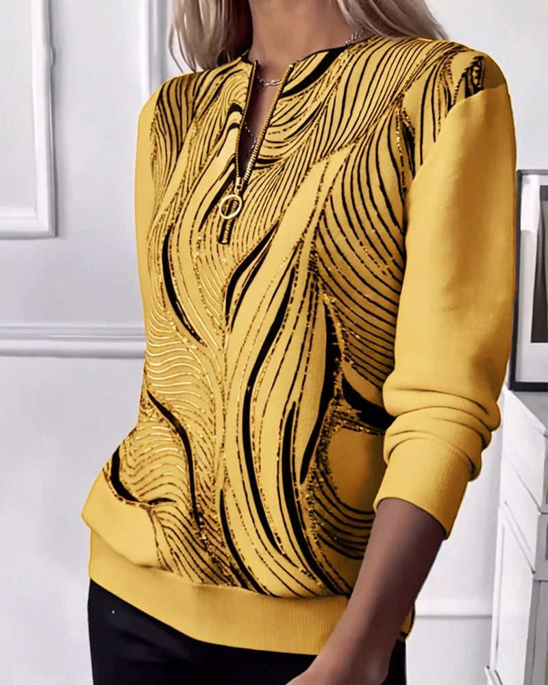 Zip Printed Knit Top