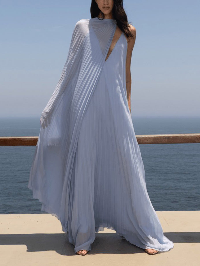 Pleated V-Neck Maxi Dress