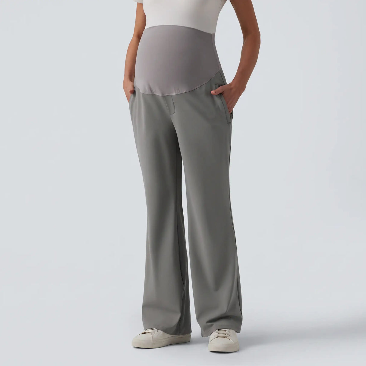Super High Waisted Work Maternity Flare Pants with Pockets