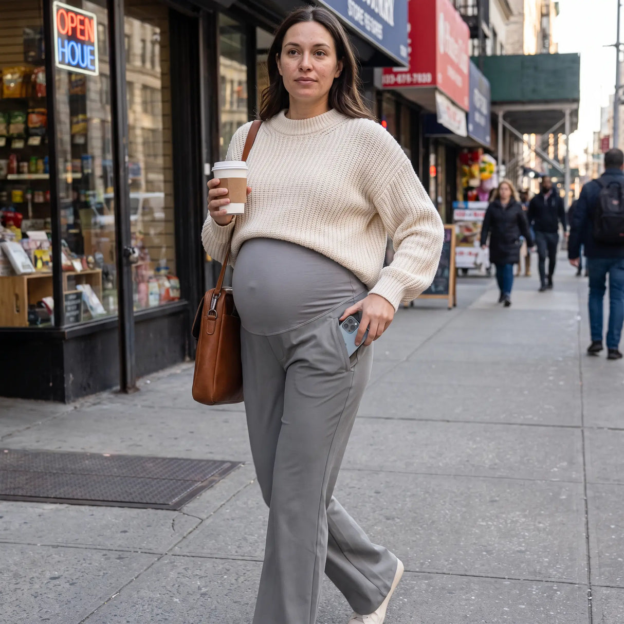Super High Waisted Work Maternity Flare Pants with Pockets