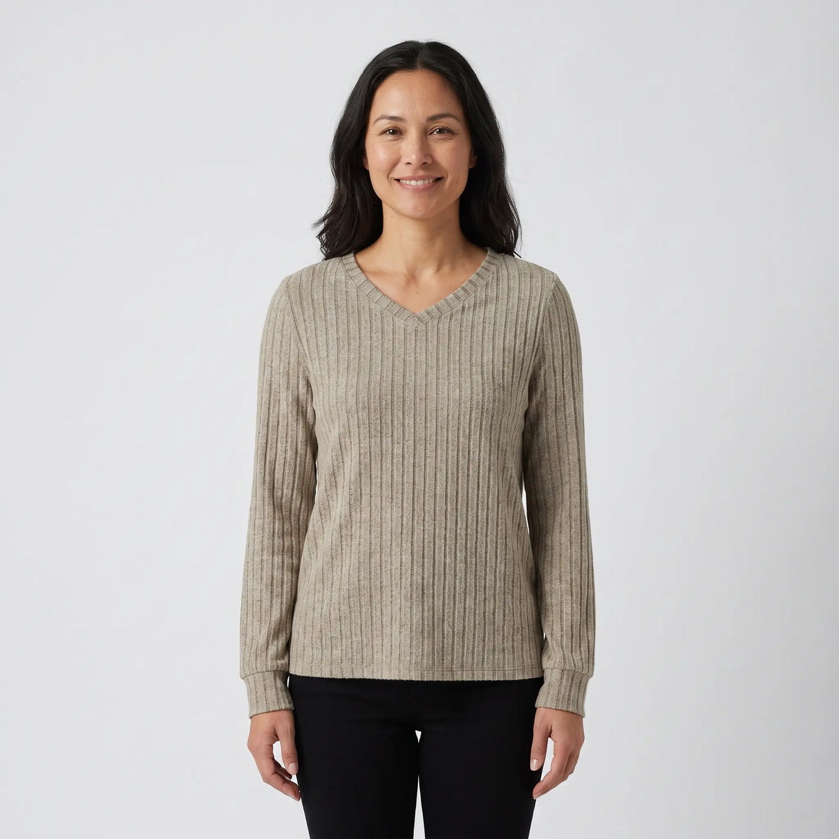 Ribbed Knit V Neck Top - hero