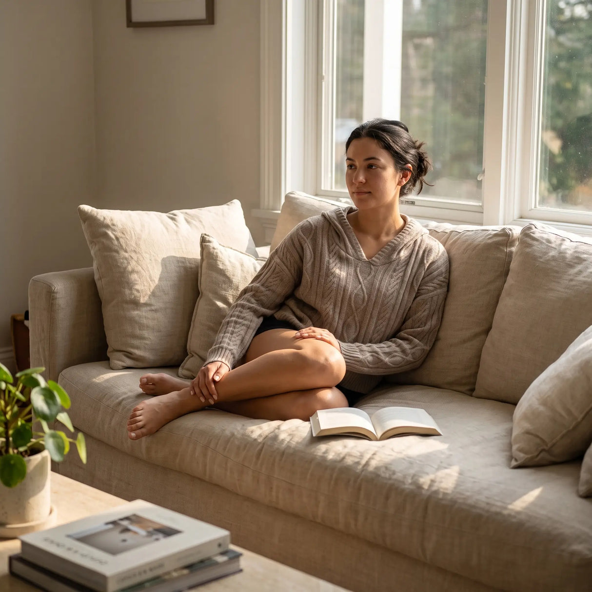 Cable Knit Hooded Lounge Jumper - sunlit living room