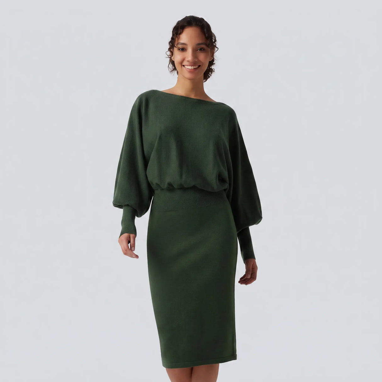 Boat Neck Puff Sleeve Jumper Dress - gray studio hero