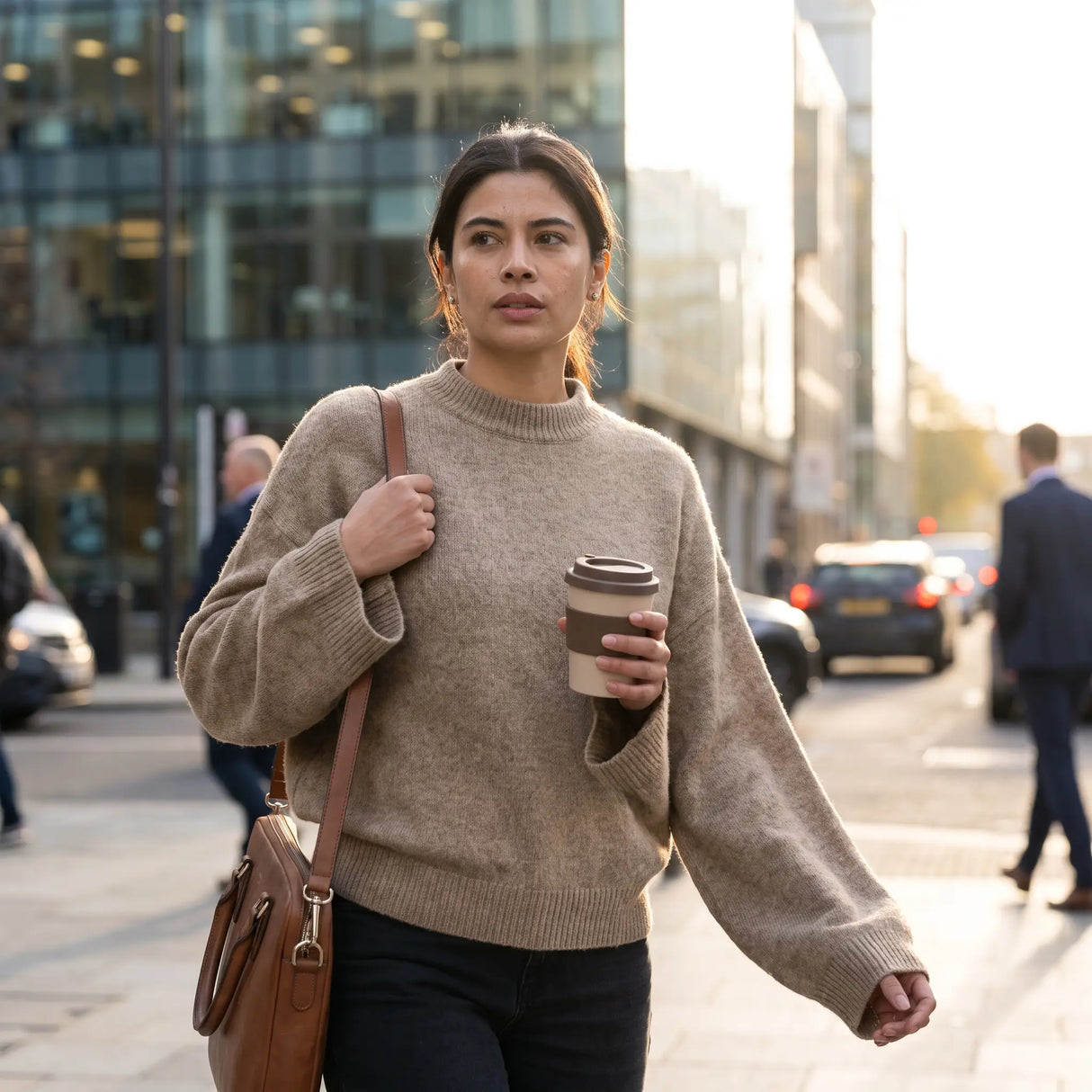 Stand Collar Knitted Work Jumper - city street commute