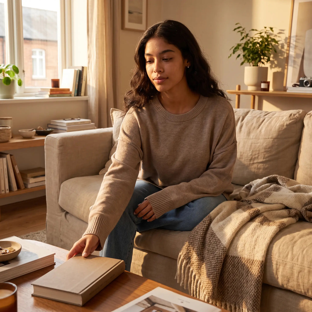 Round Neck Dropped Shoulder Knitted Jumper - sunlit living room