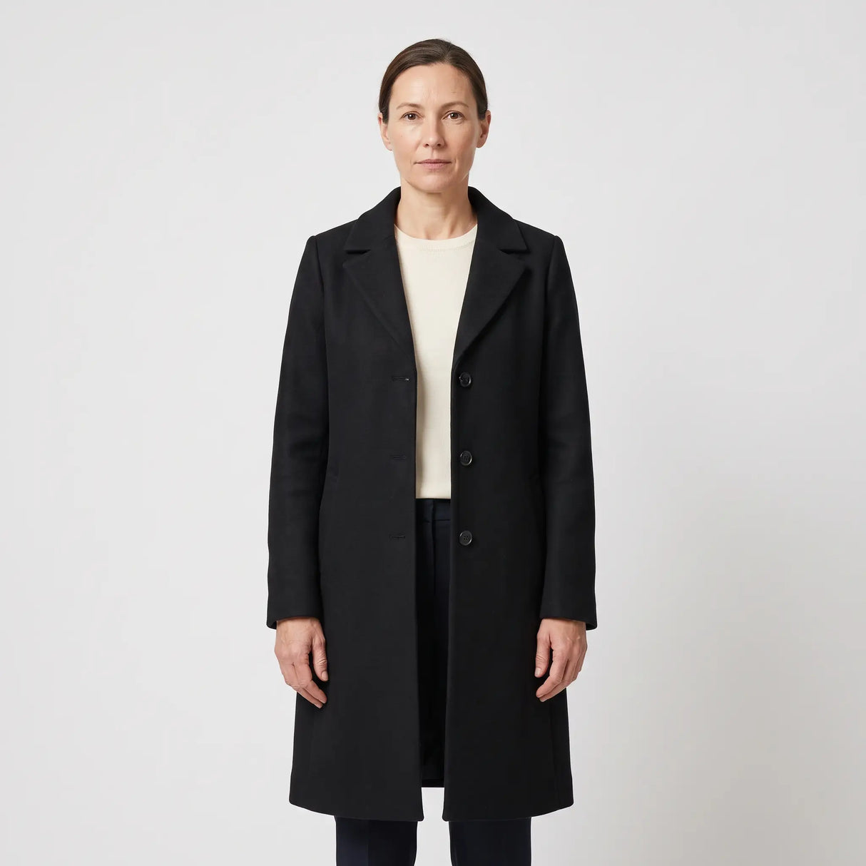 Women's Wool-Blend Coat - Black - studio hero
