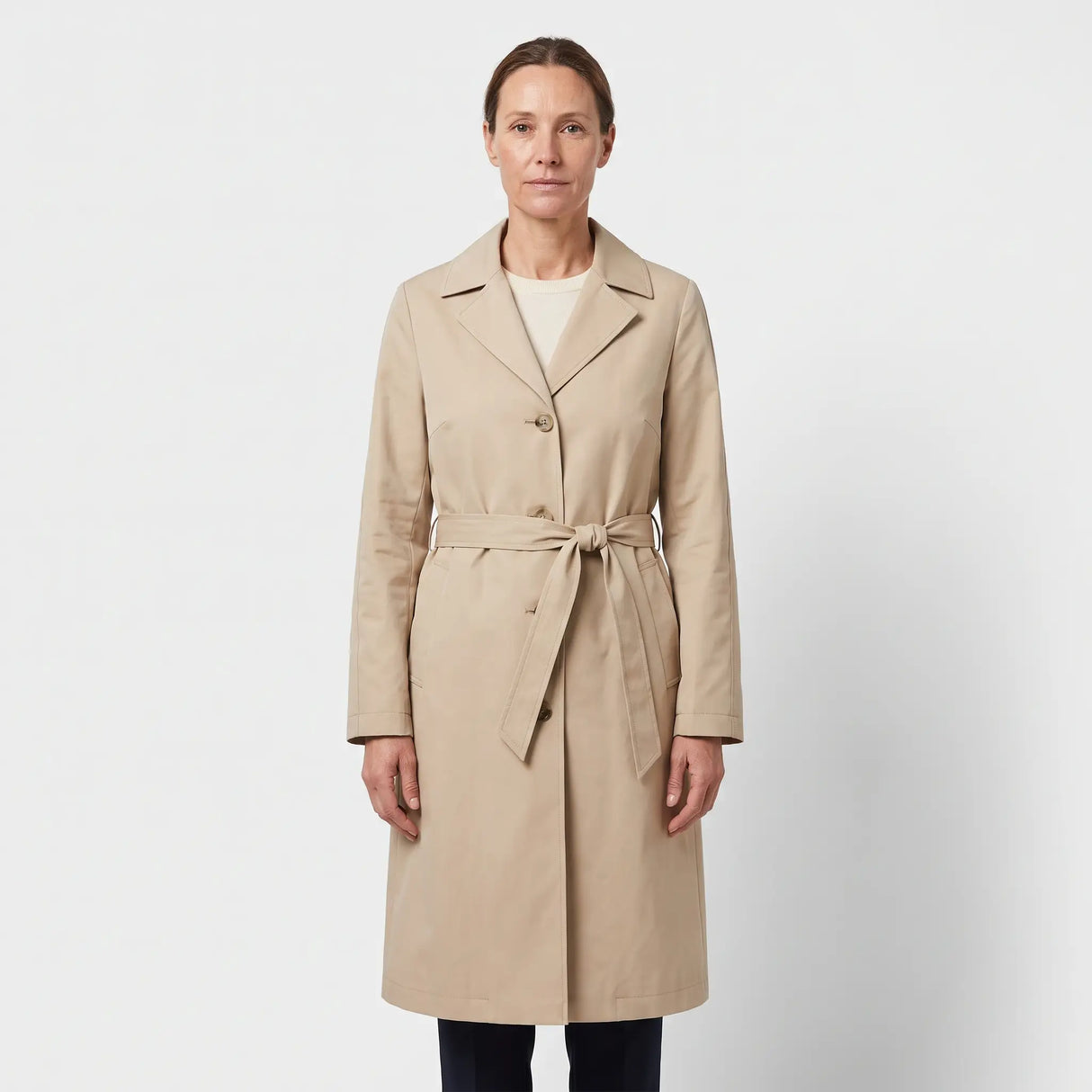 Women's Single-Breasted Trench Coat - Beige - studio hero