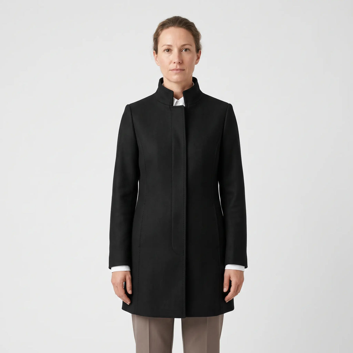 Women's Stand-Collar Coat - Black - studio hero