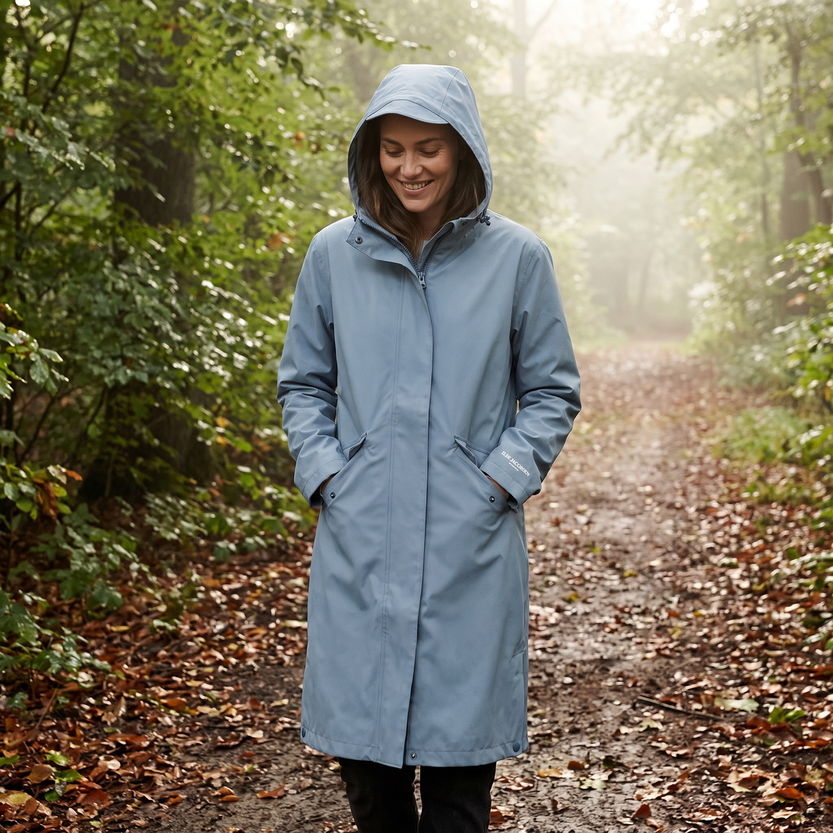 Women's Long Softshell Raincoat - Grey Blue