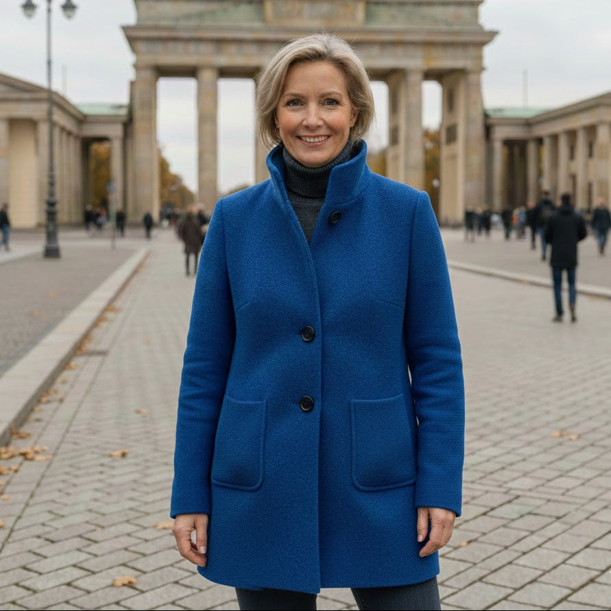Button-Front Stand-Collar Coat