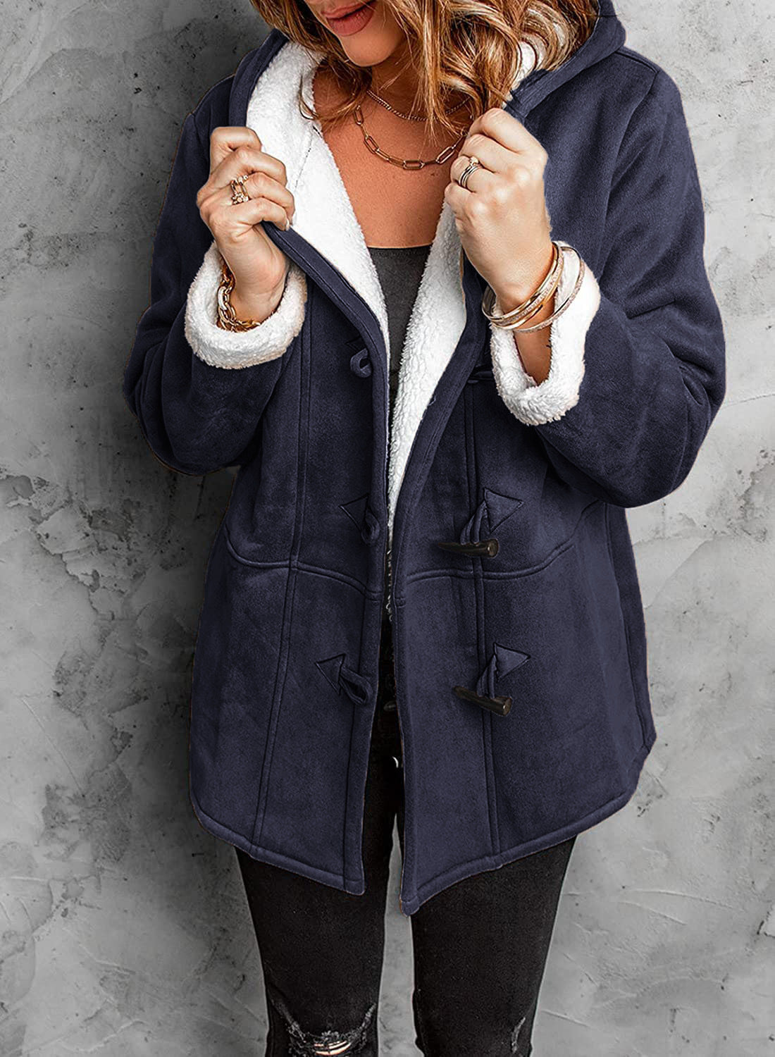 Button-Front Hooded Coat