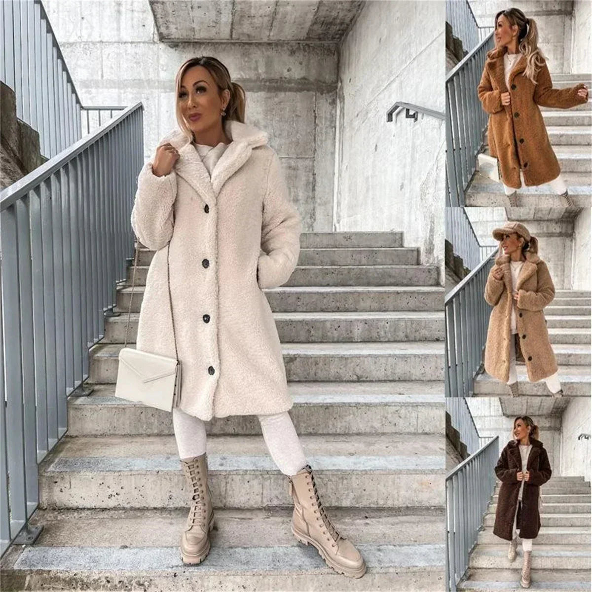 Button-Front Teddy Coat