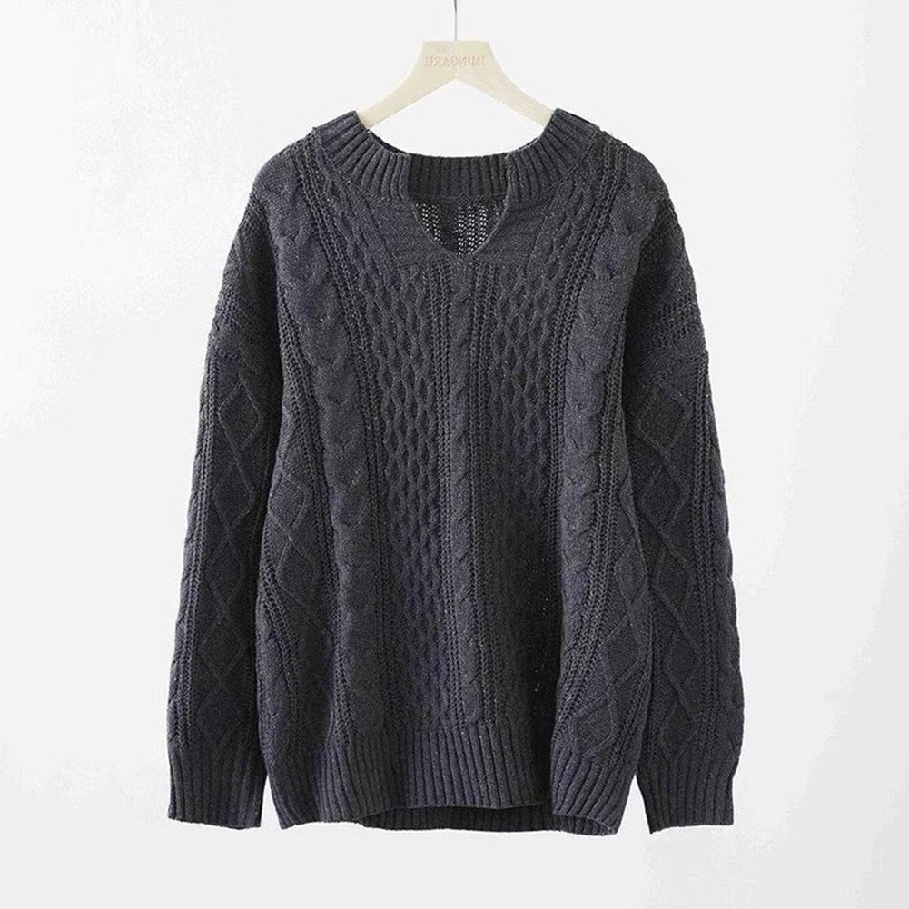 Cable-Knit V-Neck Knit Top