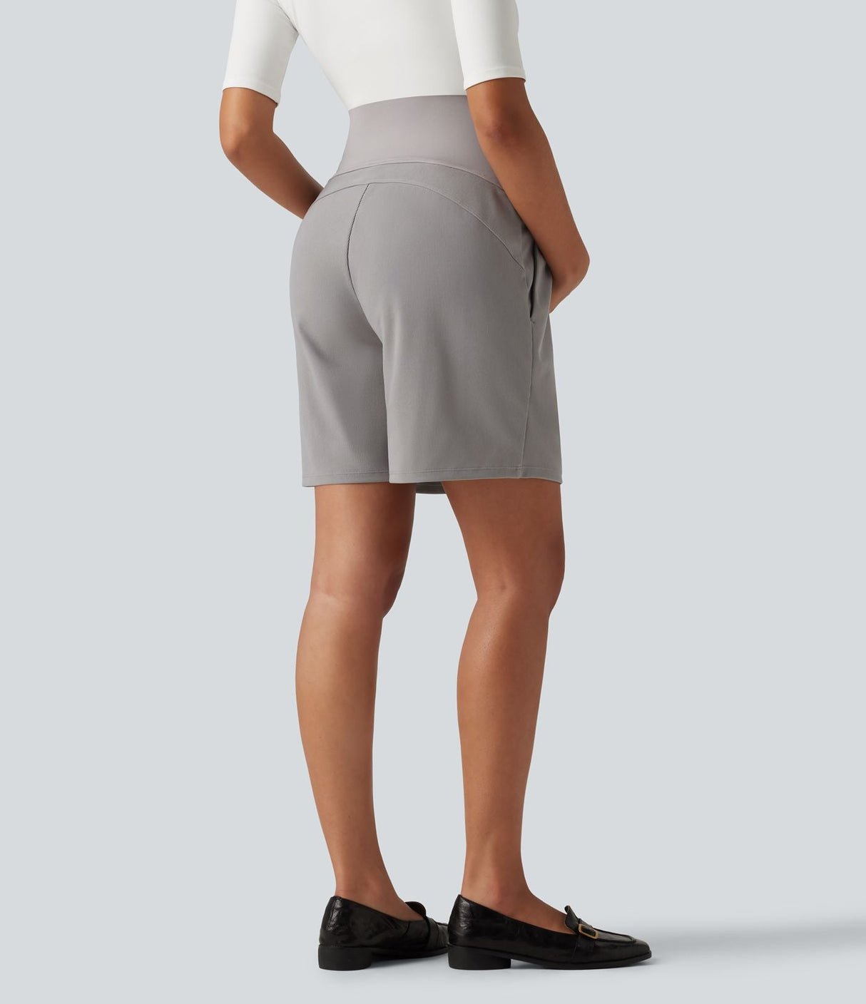 Super High Waisted Waffle Work Bermuda Maternity Shorts 7"