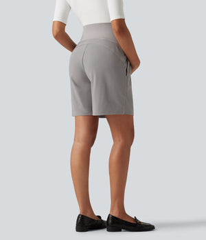 Super High Waisted Waffle Work Bermuda Maternity Shorts 7"