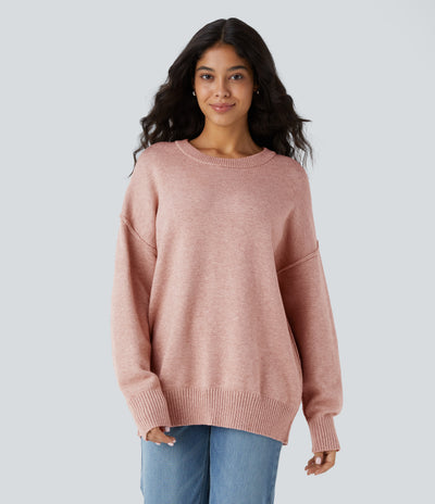 Round Neck Dropped Shoulder Long Sleeve Casual Sweater