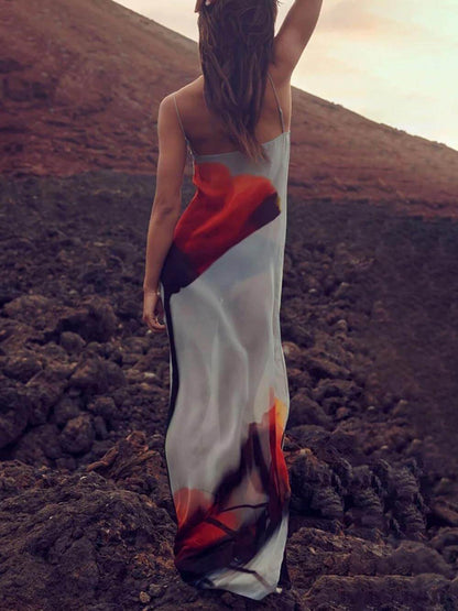 Tulip Print Slip Maxi Dress