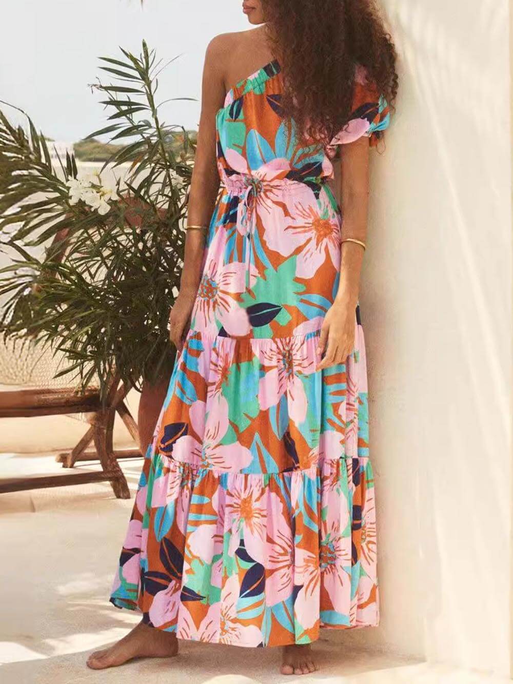 Palm Leaf Print Maxi Dress
