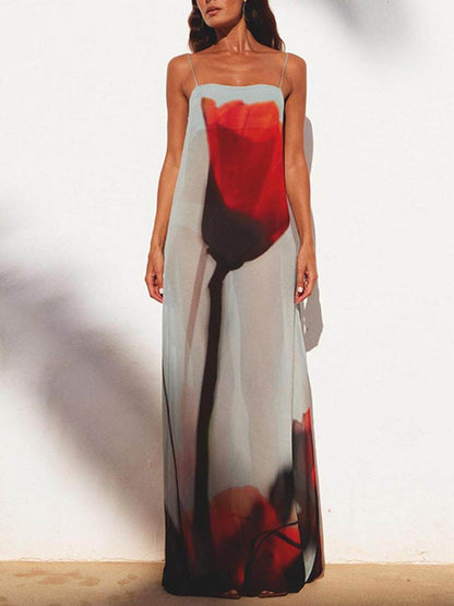 Tulip Print Slip Maxi Dress