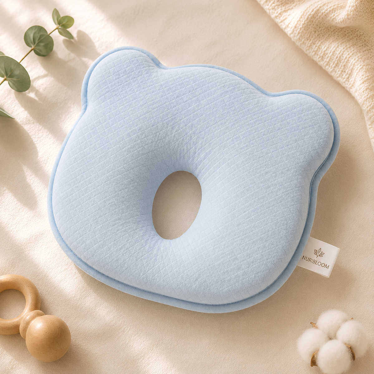 NuriBloom Devora ergonomic baby carrier worn by mother with newborn indoors