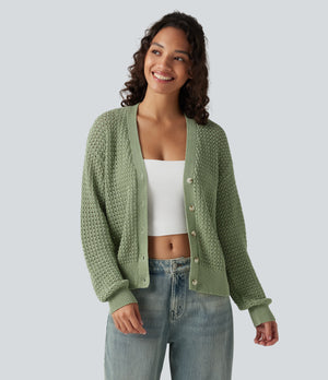 V Neck Long Sleeve Sweater Knit Casual Cardigan