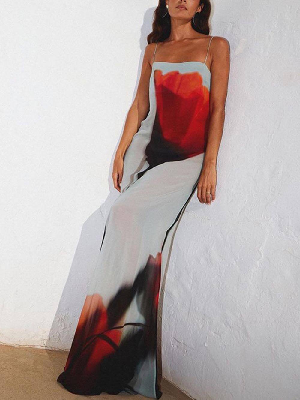 Tulip Print Slip Maxi Dress