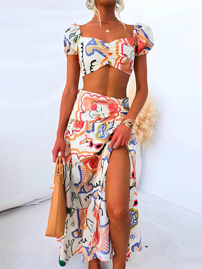 Printed Wrap Skirt Co-ord Set