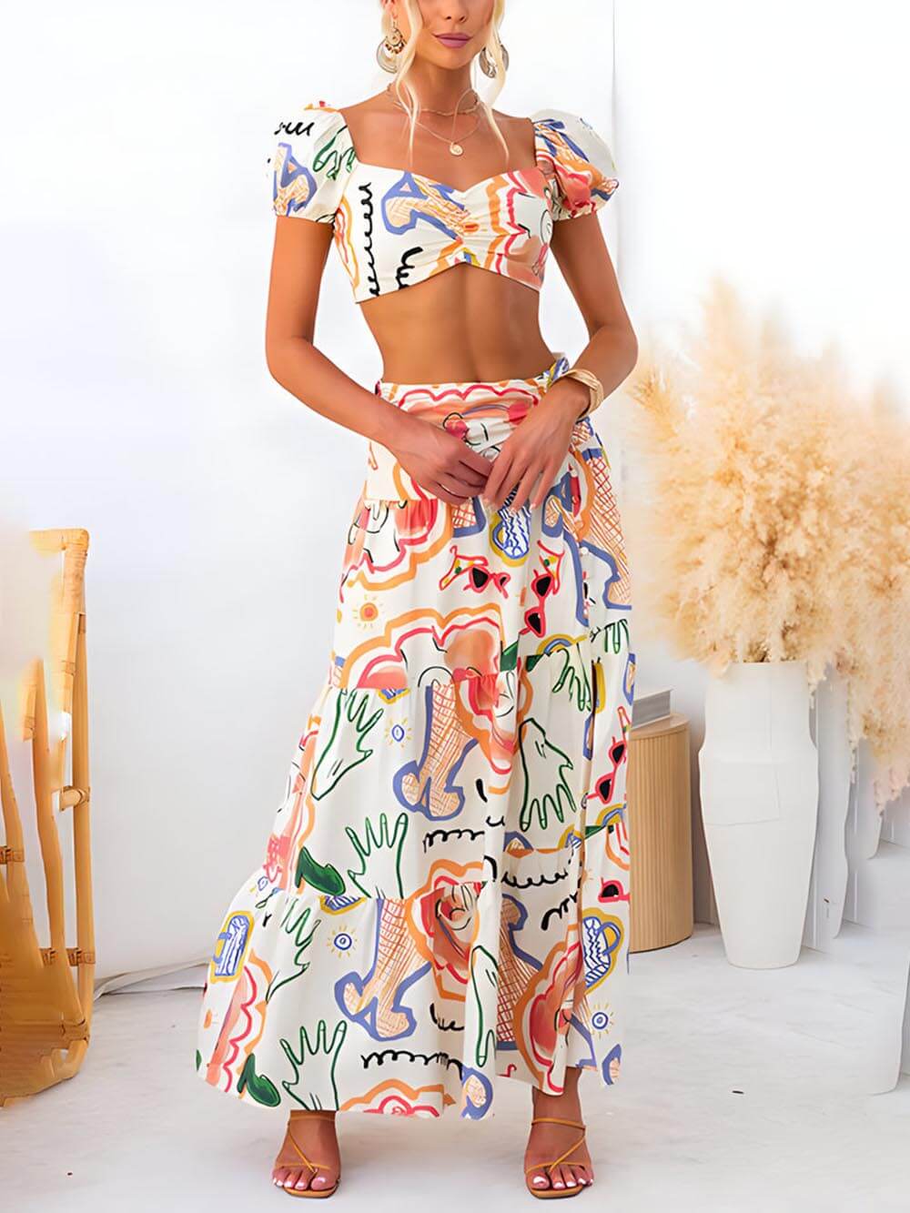 Printed Wrap Skirt Co-ord Set