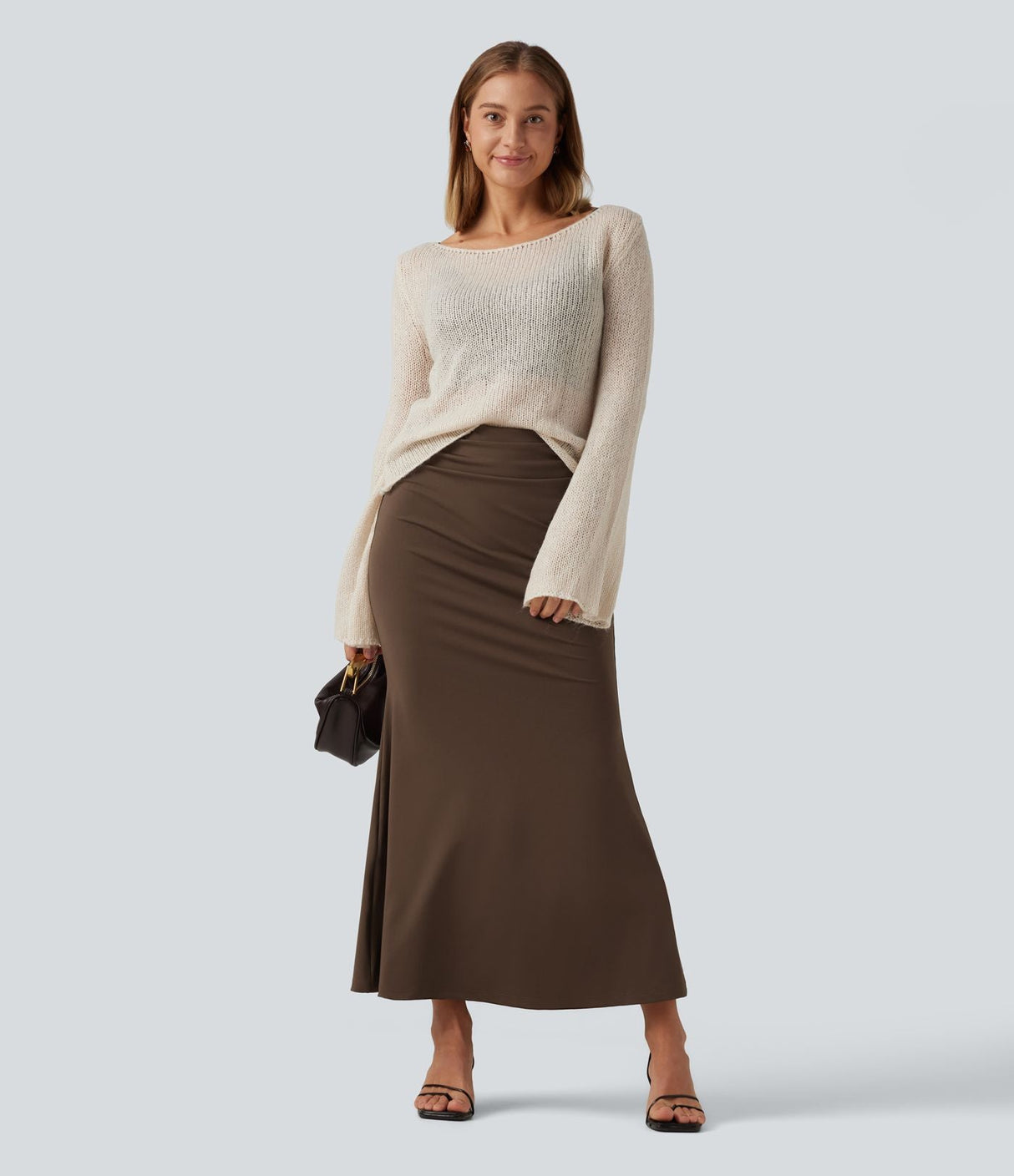 Tummy Control High Waisted Ruched Casual Midi Mermaid Skirt