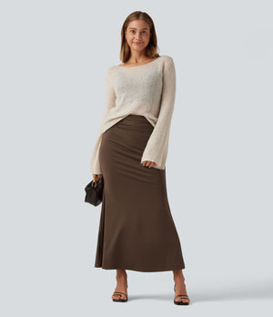 Tummy Control High Waisted Ruched Casual Midi Mermaid Skirt