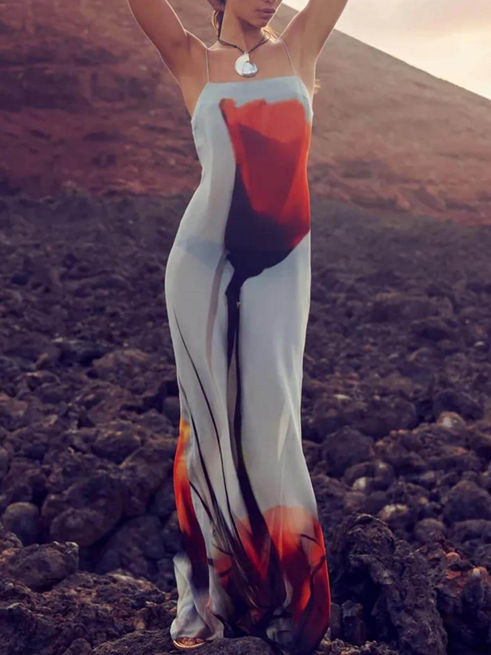 Tulip Print Slip Maxi Dress