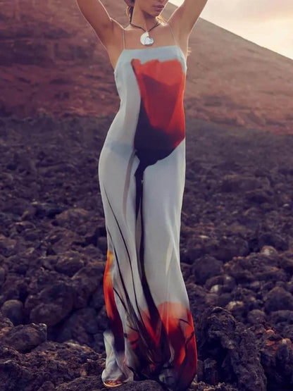 Tulip Print Slip Maxi Dress