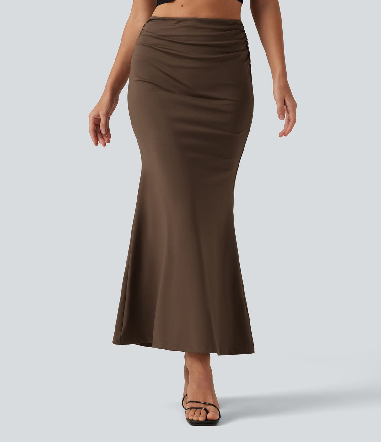 Tummy Control High Waisted Ruched Casual Midi Mermaid Skirt