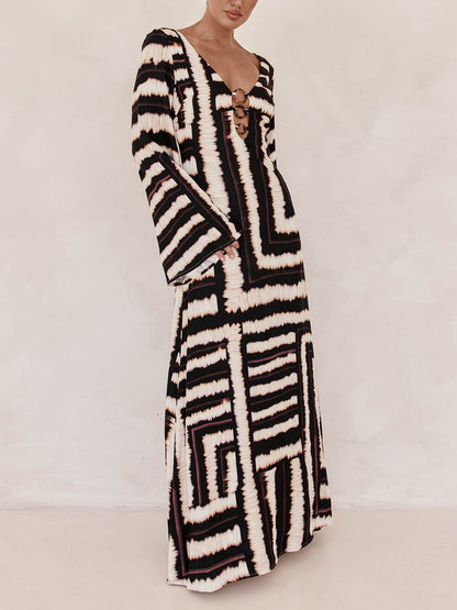 V-Neck Tie-Detail Maxi Dress