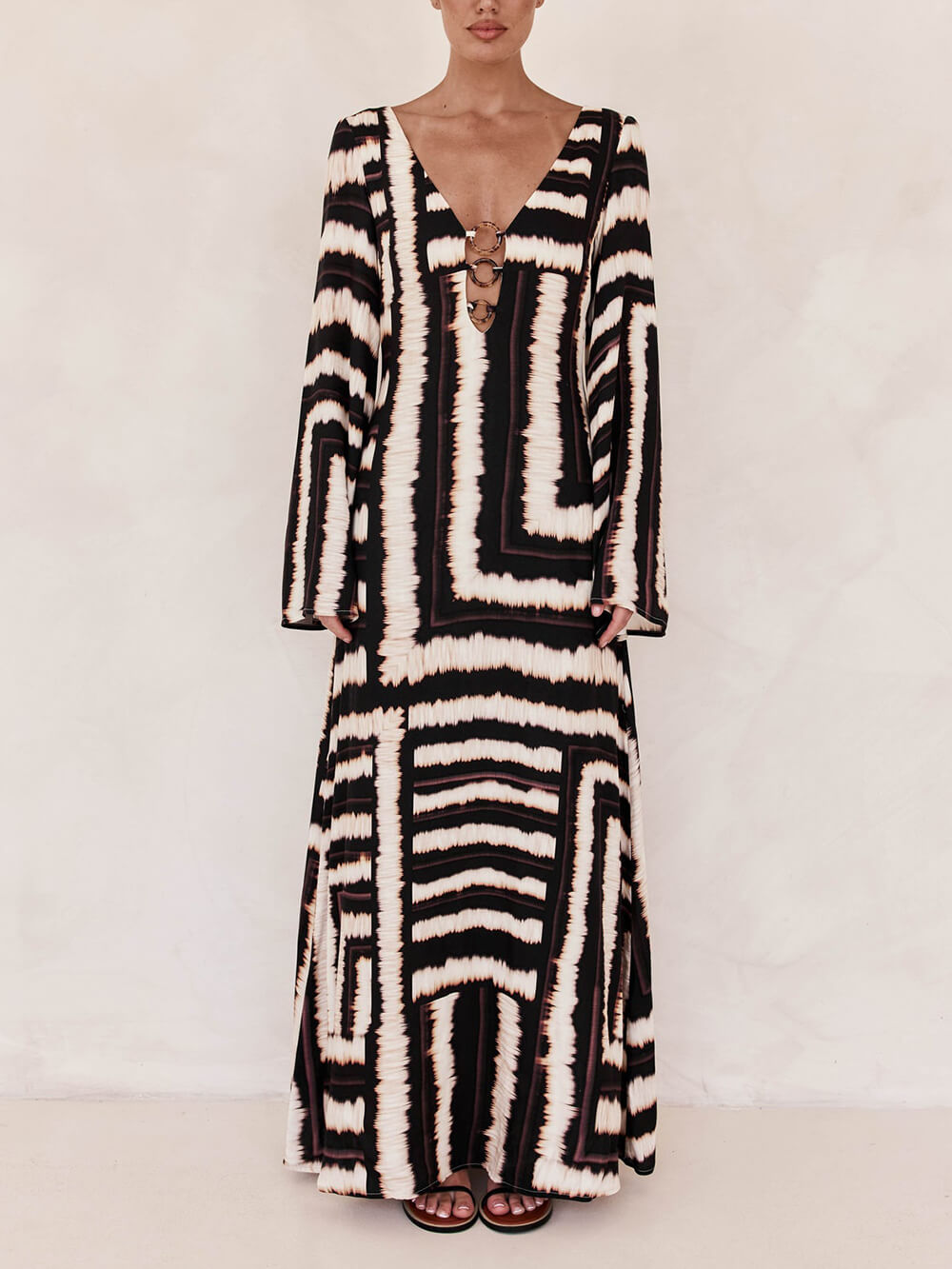 V-Neck Tie-Detail Maxi Dress